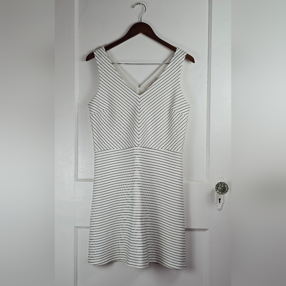 NWT LOFT Black and White Striped Knit Mini Skater Dress 10P